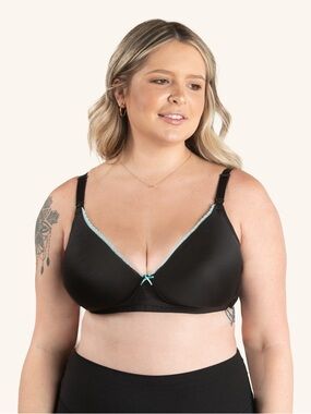 Leading Lady The Gabby Lightly Padded Black Wireless T-Shirt Nursing Bra W/Pads